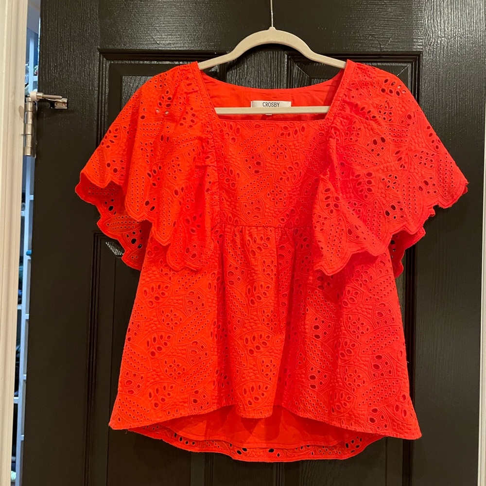 Crosby by Mollie Burch vibrant orange eyelet top size S